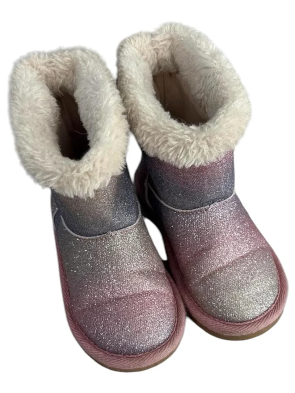 Girls' Pink Glitter Faux-Fur Lined Winter Boots Size 10